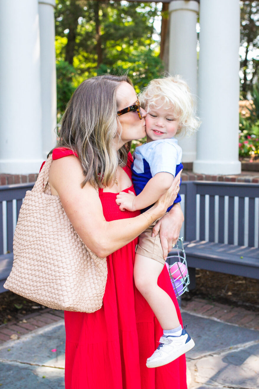 TeriLyn Adams wearing Amazon Red Smocked Maxi Dress one of her Favorite Spring Amazon Dresses
