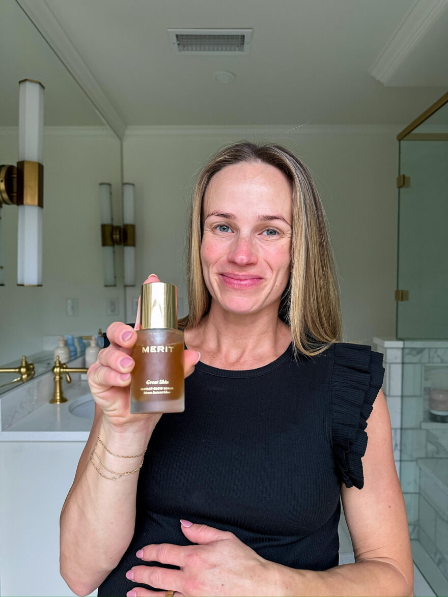 TeriLyn Adams showing her face before using Great Skin Instant Glow Serum from Merit Beauty